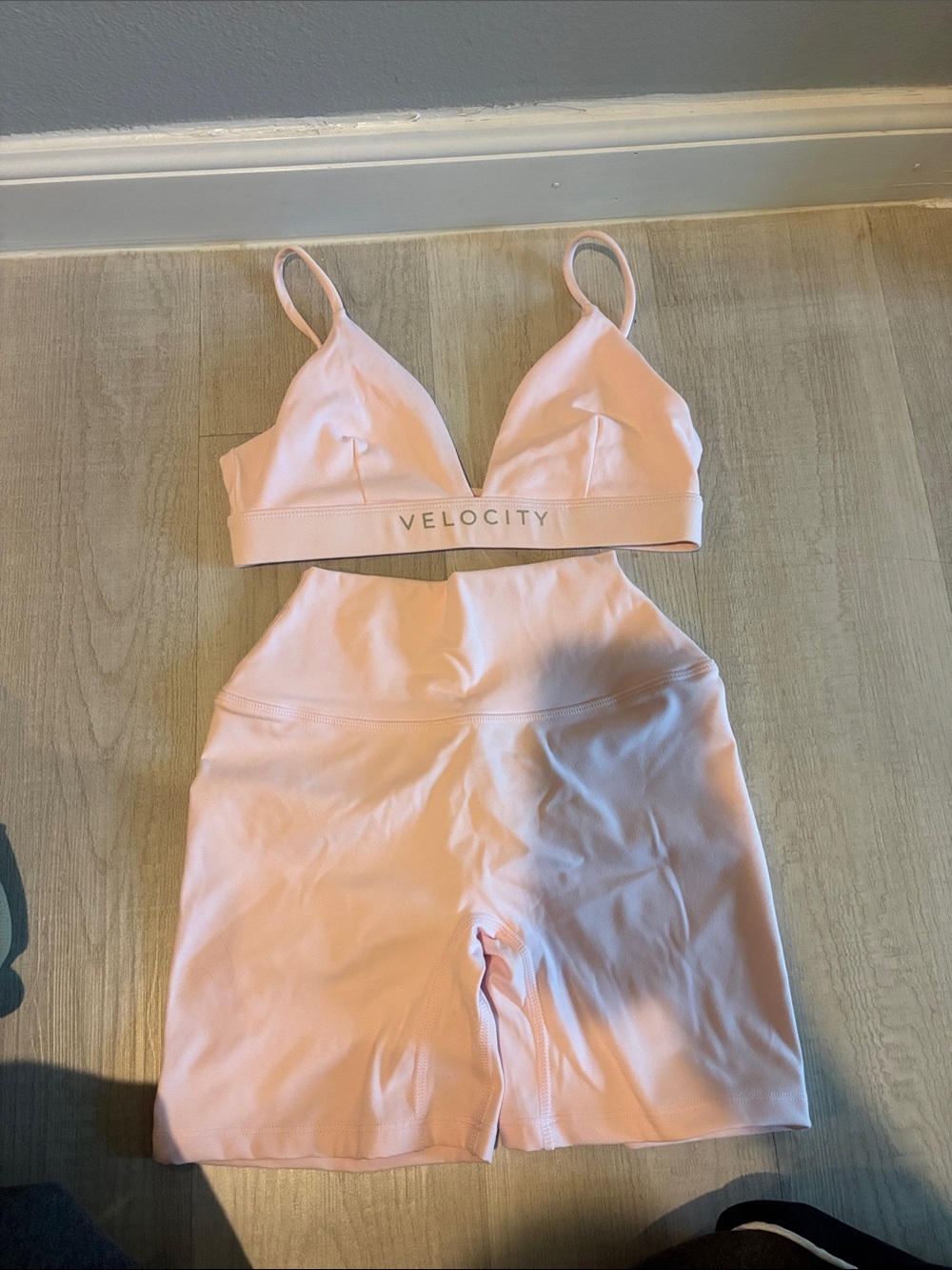 Velocity Light Pink Bralette and High-Waist Biker Shorts Set